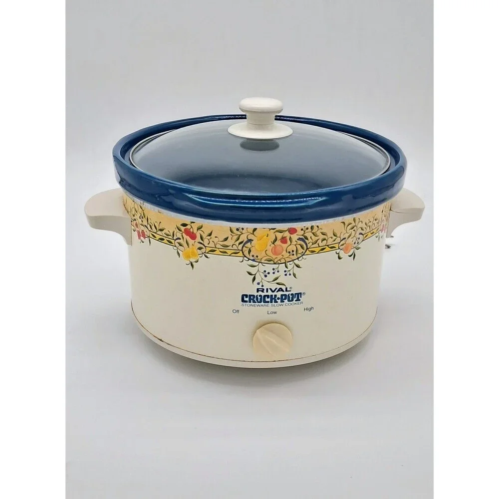 Vintage Rival Crock-Pot Model 3100 3.5 Qt Slow Cooker - Blue Stone - Fruit Vine